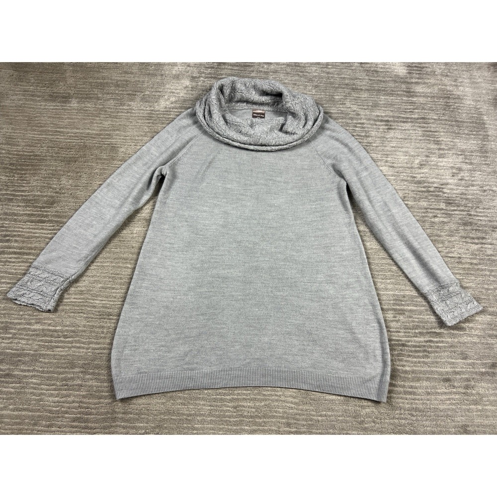 White Stag Sweater Women Large Gray Long Sleeve Cowl Neck Metallic Acrylic Blend
